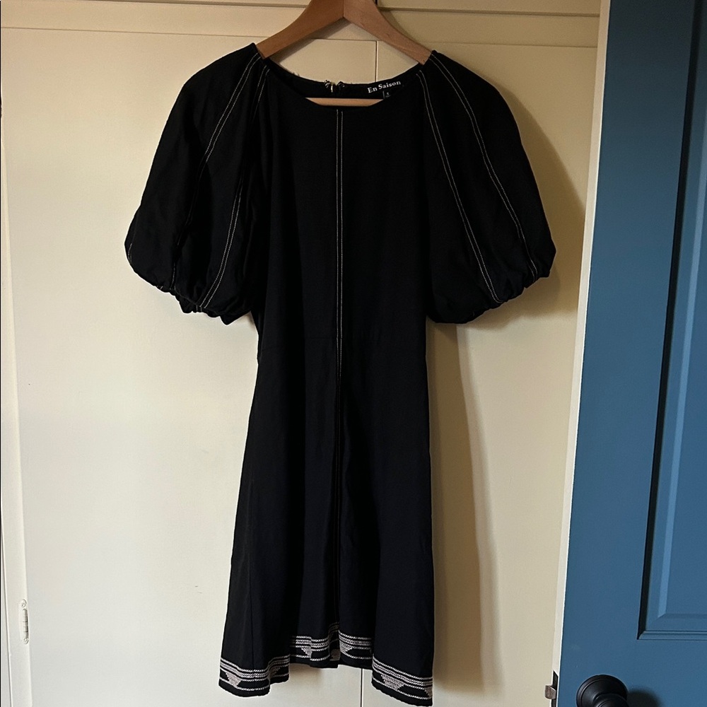 En Saison Black Midi Dress with Contrast Stitching